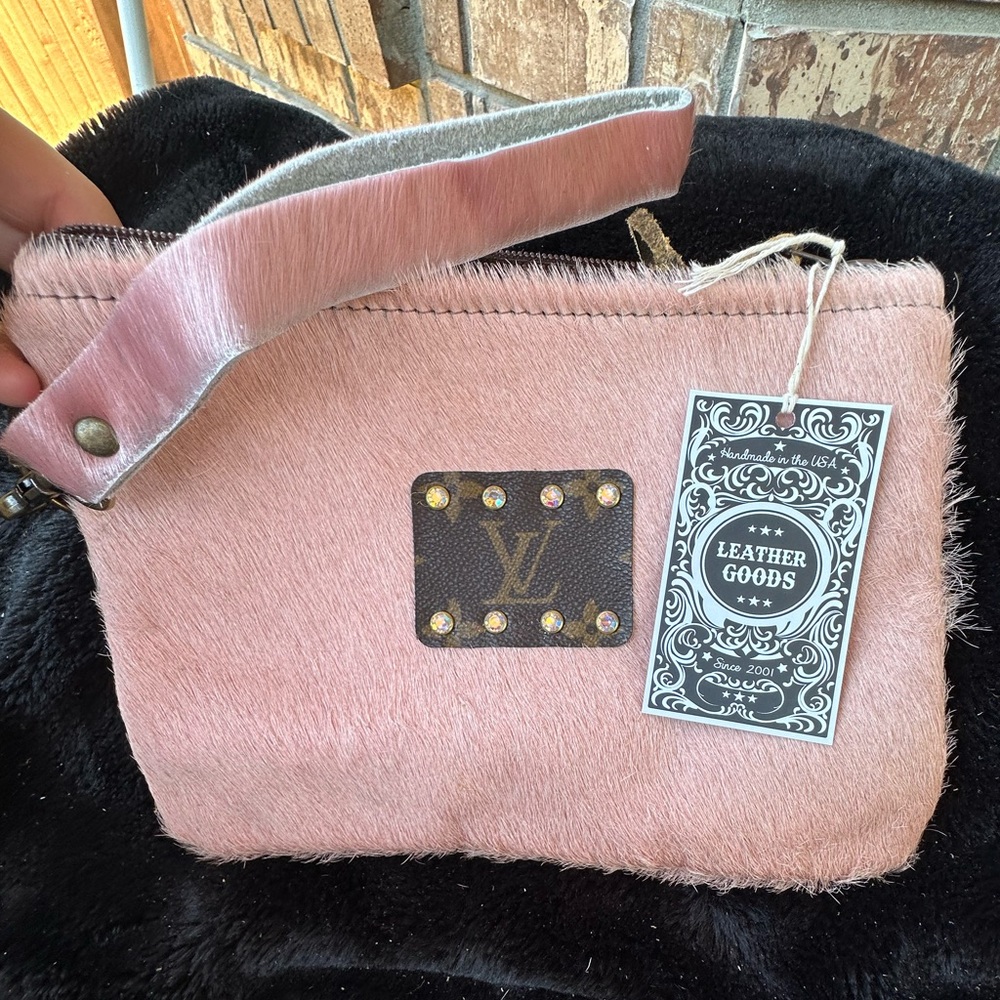 Keep It Gypsy Jessica Blush Pink hair on hide leather wristlet NWT